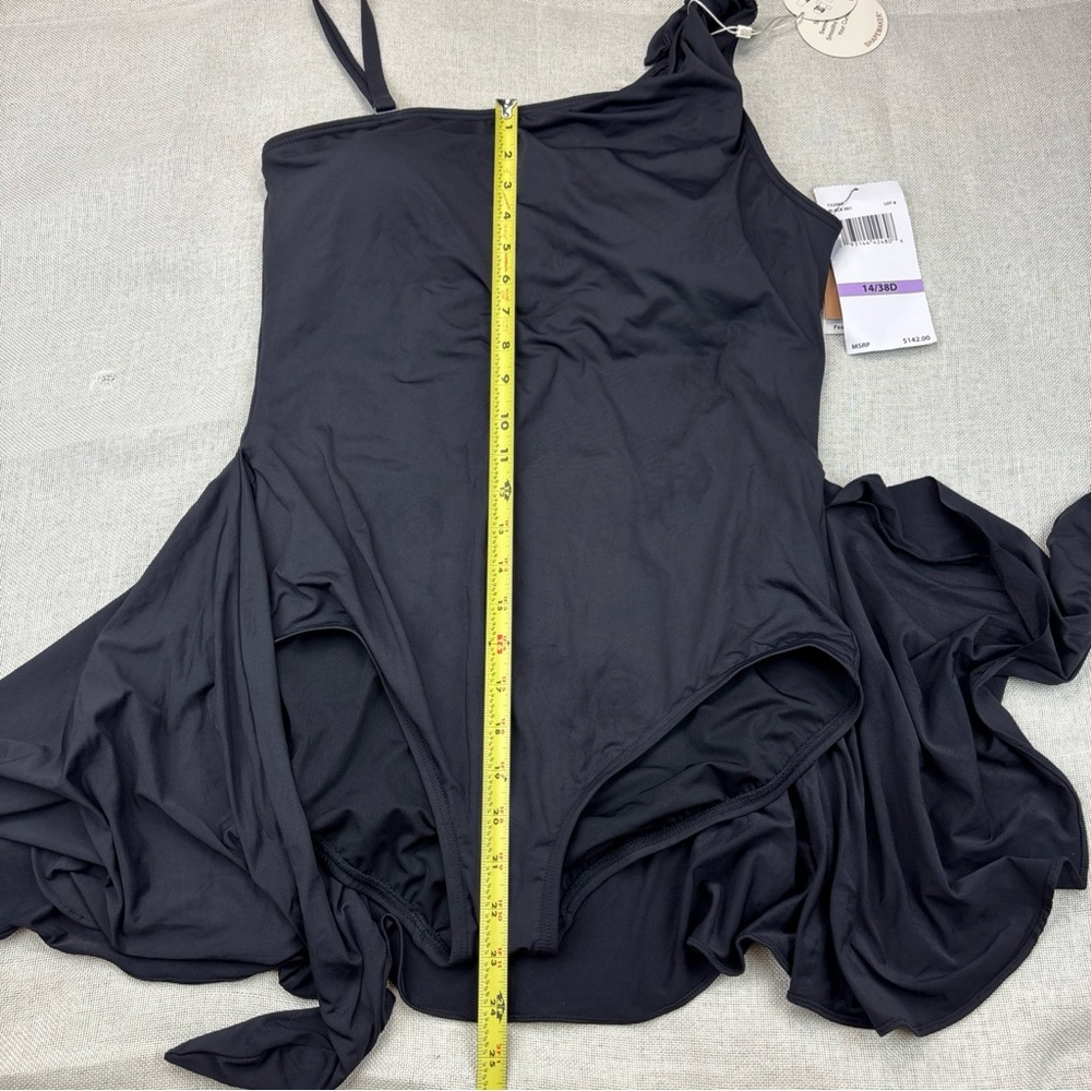 Coco Reef BLACK Rosaline One-Shoulder Tummy-Control Sarong Swim Dress 14/38D - Picture 9 of 12